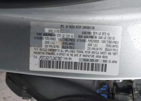 2020 Mazda Cx-9 Grand Touring из США, поврежденный, VIN JM3TCADY7L0407867